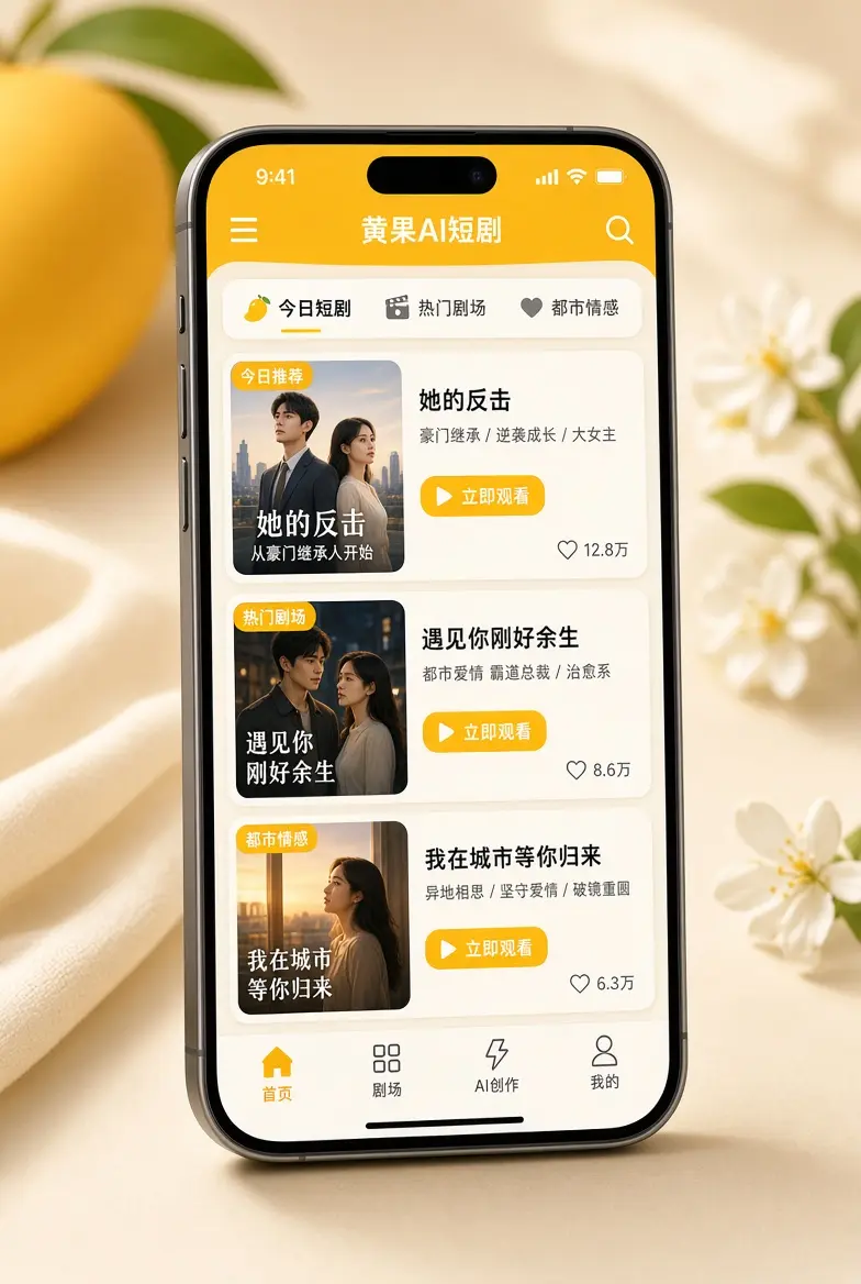 黄果AI短剧APP界面示意